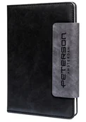 Notesy i bloczki - Elegancki notes A5 w linie czarna sztywna okładka ze skóry ekologicznej magnetyczne zapięcie PETERSON - miniaturka - grafika 1