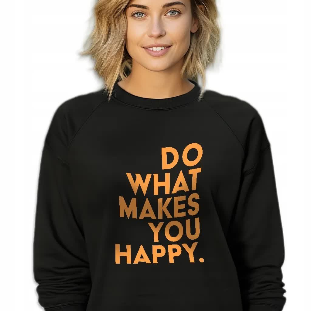 CZARNA BLUZA DAMSKA Dresowa WHAT MAKES YOU HAPPY LYRICS WZORY Rozmiar XL