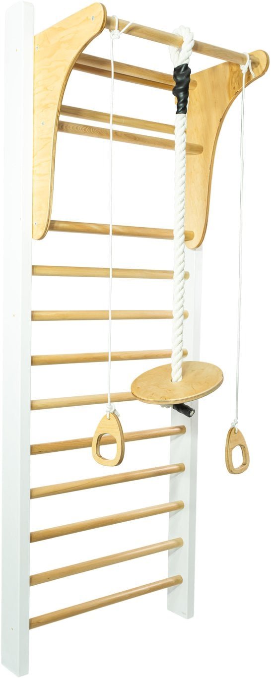 Interplastic Drabinka Gimnastyczna Leon 220 x 80 cm biała + drążek + huśtawka + uchwyty