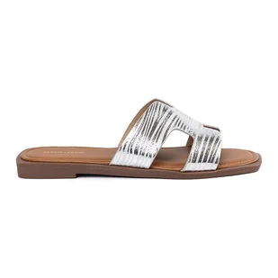 Sergio Leone Srebrne klapki z kwadratowym noskiem srebrny - Klapki i japonki damskie - miniaturka - grafika 1