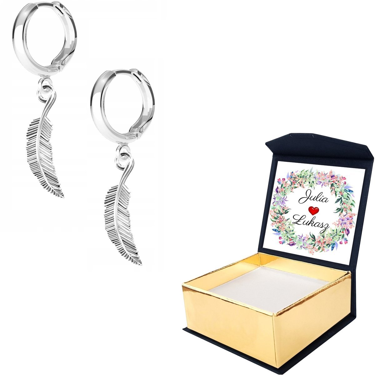 Kolczyki srebrne Pióro Piórko 925 WŁASNY NADRUK