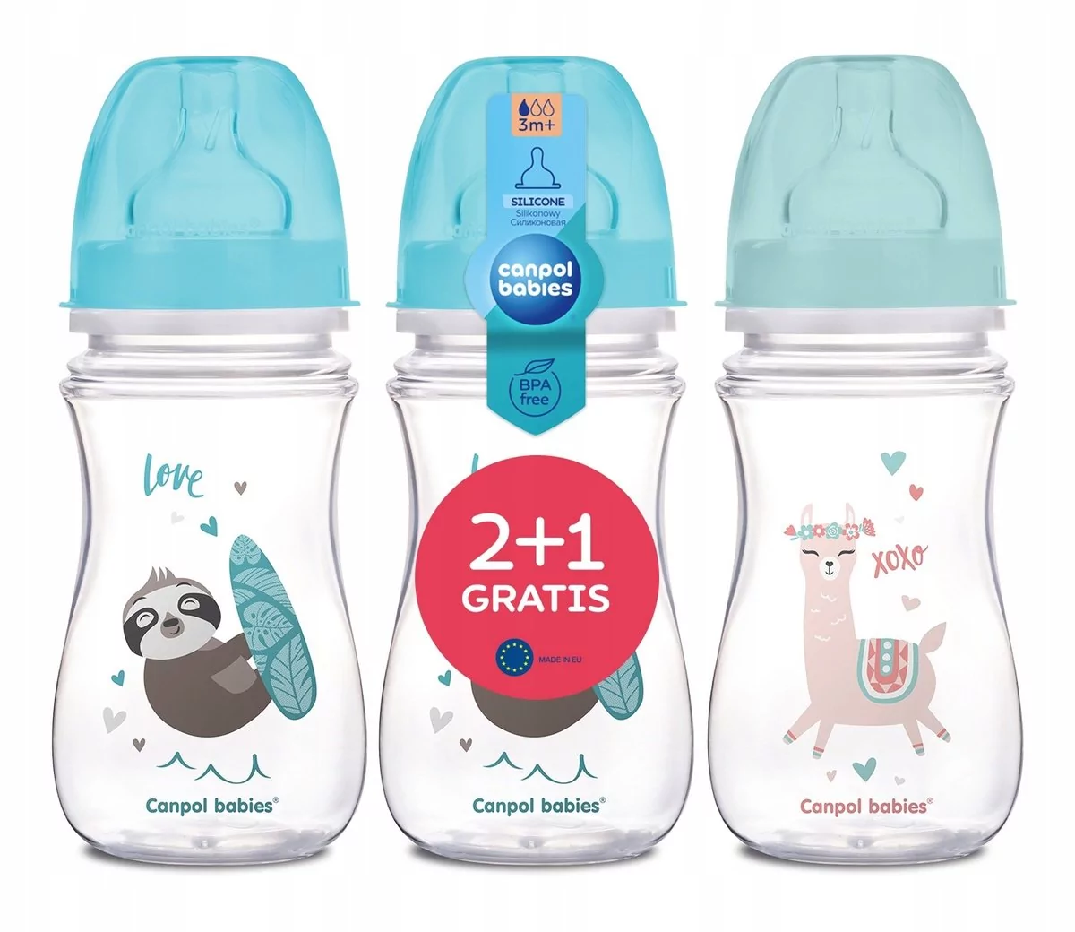 Canpol babies zestaw 3 butelek szerokich antykolkowych 240ml Exotic ze smoczkami 3m+