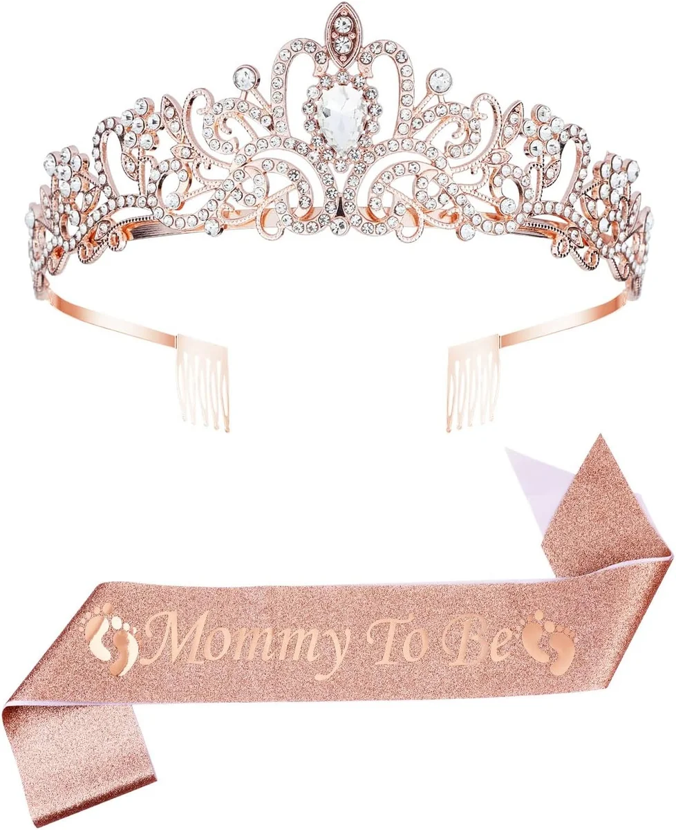 Tiara Korona i Szarfa dla Przyszłej Mamy Dekoracje Baby Shower Różowe Złoto
