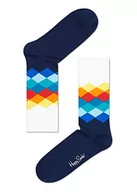 Skarpetki męskie - Happy Socks Faded Diamond, kolorowe i zabawne, Skarpety dla kobiet i mężczyzn, Niebieski-Pomarańczowy-Czerwony-Turkus-Biały-Żółty (36-40) - miniaturka - grafika 1