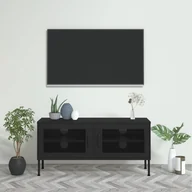 Szafki RTV - vidaXL Szafka pod telewizor czarna 105x35x50 cm stalowa 336241 - miniaturka - grafika 1