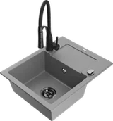 Zlewozmywaki z baterią - Mexen Enzo zlewozmywak granitowy 1-komorowy z ociekaczem i baterią kuchenną Aster, szary - 6506-71-73450-70-B - miniaturka - grafika 1