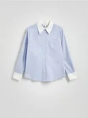 Koszule damskie - Reserved - Koszula z kontrastowym wykończeniem - niebieski - miniaturka - grafika 1