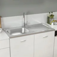 Zlewozmywaki - vidaXL Lumarko Zlew kuchenny z ociekaczem, srebrny, 1000x500x155 mm, stal! 147236 - miniaturka - grafika 1