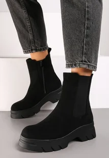 Czarne Botki Sztyblety na Grubej Podeszwie z Elastyczną Cholewką Mavirae - Botki damskie - miniaturka - grafika 1