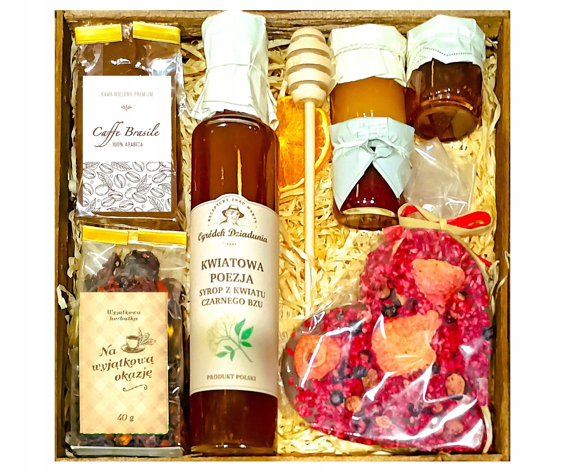Kosz Box Prezentowy Upominek Miód Herbata Malina