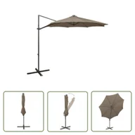 Parasole ogrodowe - The Living Store Parasol wiszący z lampkami LED i słupkiem - 300 cm - taupe - Parasol Wiszący - miniaturka - grafika 1