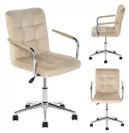 Fotele i krzesła biurowe - Fotel biurowy obrotowy velvet podstawa chrom beżowy - miniaturka - grafika 1