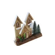 Ozdoby bożonarodzeniowe - Figurka drewniana LED domek z drzewami 30 x 30 cm - miniaturka - grafika 1