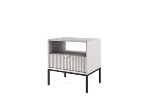 DomoHome Elegancka szafka nocna Nova - Design ze złotym uchwytem, Rowkowany front, Praktyczna i nowoczesna, Rozmiar: 54x56x39 cm, Kolor: Szary mat, Metalowe nogi - Kolor: Czarny - Szafki nocne - miniaturka - grafika 1