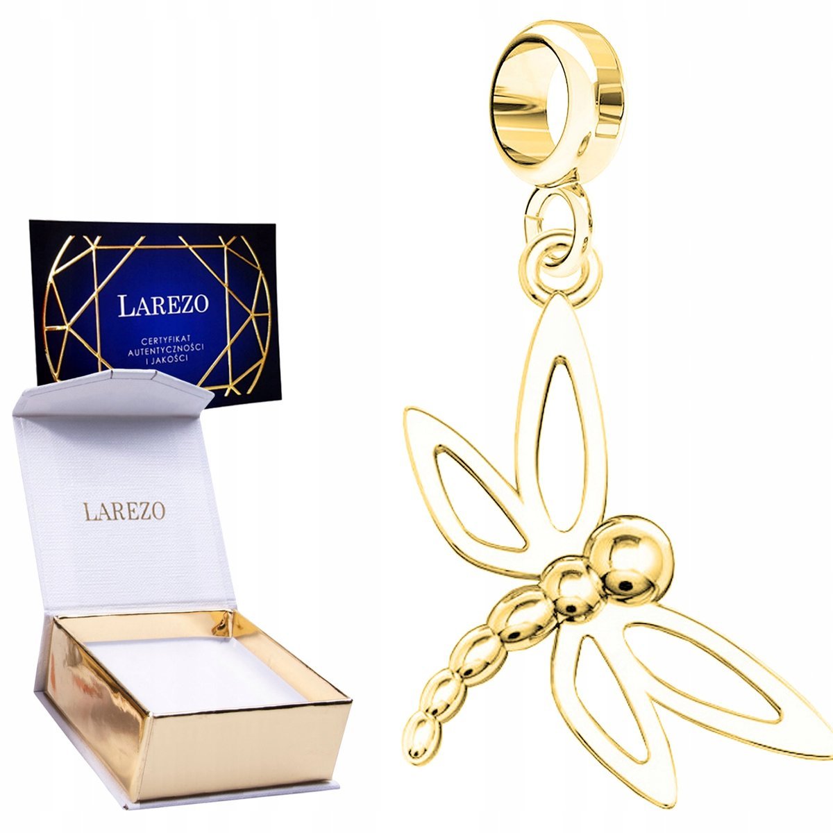 CHARMS ZŁOTY Wiszący z Owadem Ważką Lśniący Owad Ważka Natura SREBRO 925