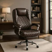 Fotele i krzesła biurowe - Fotel Biurowy Masujący z Funkcją Podgrzewania GIORGIO Obrotowy Brązowy Ekoskóra Nowoczesny - miniaturka - grafika 1