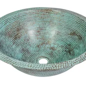 Umywalki - Miedziana umywalka wpuszczana w blat z Meksyku Lita – Okrągła umywalka łazienkowa z ręcznie kutej miedzi 43,5x17 cm Miedziana umywalka wpuszczana - miniaturka - grafika 1