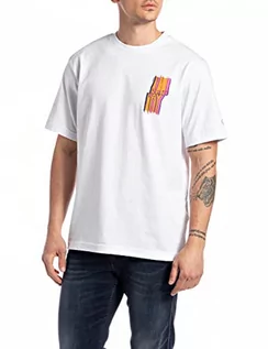 Koszulki męskie - Replay Męski T-shirt M6334, 001 biały, 3XL - grafika 1