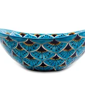 Umywalki - Meksykańska ceramiczna umywalka Azura do montażu na blacie – owalna umywalka wolnostojąca 46 x 38 x 15 cm Umywalka Talavera z wzorami do łazienki - miniaturka - grafika 1