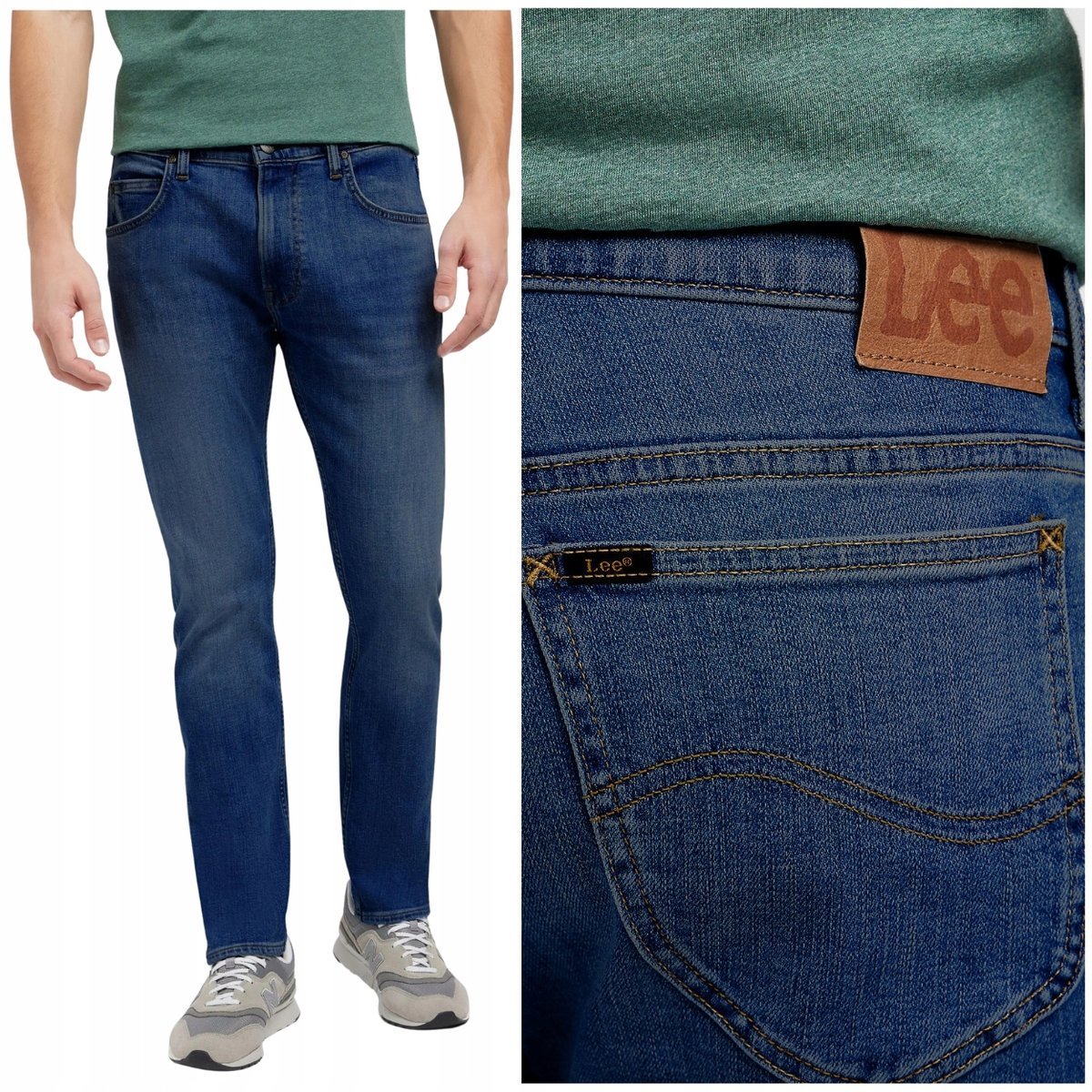 Lee RIDER SLIM Deep Ocean dopasowane ciemne spodnie jeansowe W40 L32