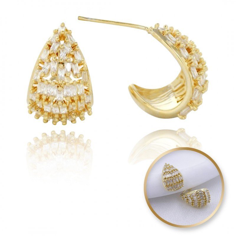 Kolczyki Ze Stali Szlachetnej Pozłacanej 14K Złotem Z Cyrkoniami, Sztyft Kst3369