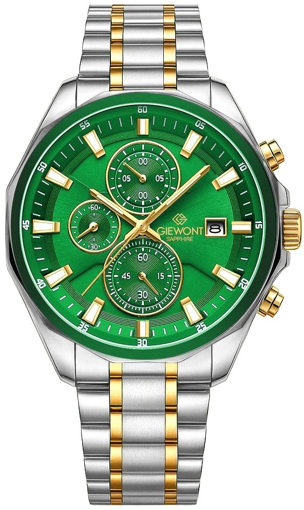Zegarek Giewont Zegarek Męski Chronograph Sapphire Srebrno Zielony GW7290-B7
