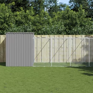 vidaXL Buda dla psa, z wybiegiem, jasnoszara, 214x661x181 cm, stal - Sprzęt podróżny i transportery dla psów - miniaturka - grafika 1
