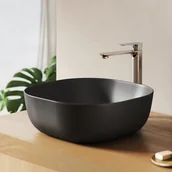 Umywalki - EMKE Umywalka nablatowa 41.5x41.5x14.5 cm, Owalna Umywalka ceramiczna łazienkowa, Matowa Czerń - miniaturka - grafika 1