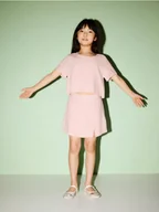 Spodnie i spodenki dla dziewczynek - Reserved - Szorty imitujące spódnicę z dodatkiem lnu - brudny róż - miniaturka - grafika 1