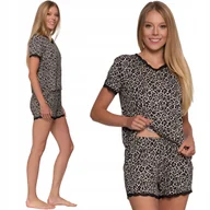 Piżamy damskie - KRÓTKA PIŻAMA DAMSKA ZDOBIONA KORONKĄ WZÓR W PANTERKE WISKOZA MORAJ L PATT 1 - miniaturka - grafika 1