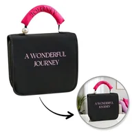 Biżuteria - akcesoria - Kosmetyczka rozkładana elegancka kuferek etui z rączką czarna KS153CZ - miniaturka - grafika 1