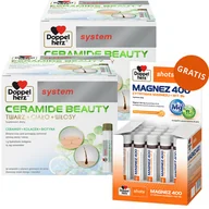Włosy, skóra, paznokcie - Zestaw Doppelherz System Ceramide Beauty, owocowy smak mango i marakui, 2 x 30 ampułek + Shots Magnez 400, płyn, smak pomarańczowo-cytrynowy, 25 ml x 20 ampułek gratis - miniaturka - grafika 1