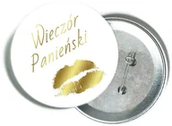 Wieczór panieński i kawalerski - Przypinka biała ze złotym napisem i ustami na Wieczór Panieński - miniaturka - grafika 1
