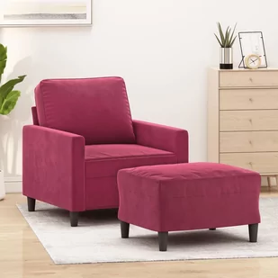 vidaXL Fotel z podnóżkiem, winna czerwień, 60 cm, obity aksamit - Fotele - miniaturka - grafika 1