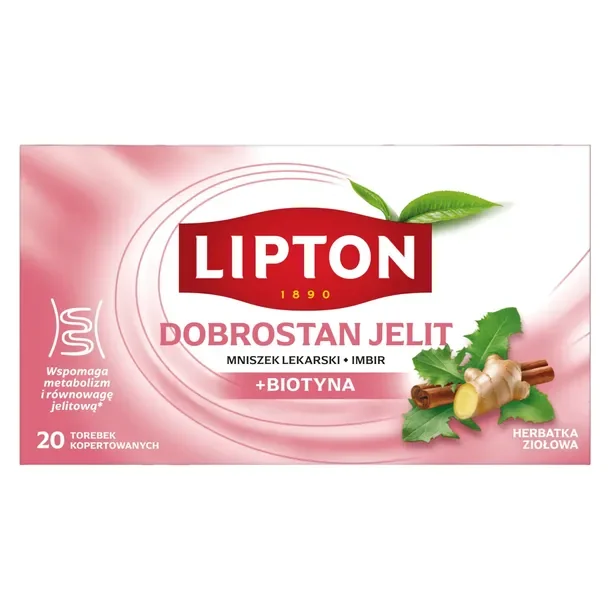 Herbata ziołowa DOBROSTAN JELIT Mniszek imbir + BIOTYNA Lipton 20 kopertek