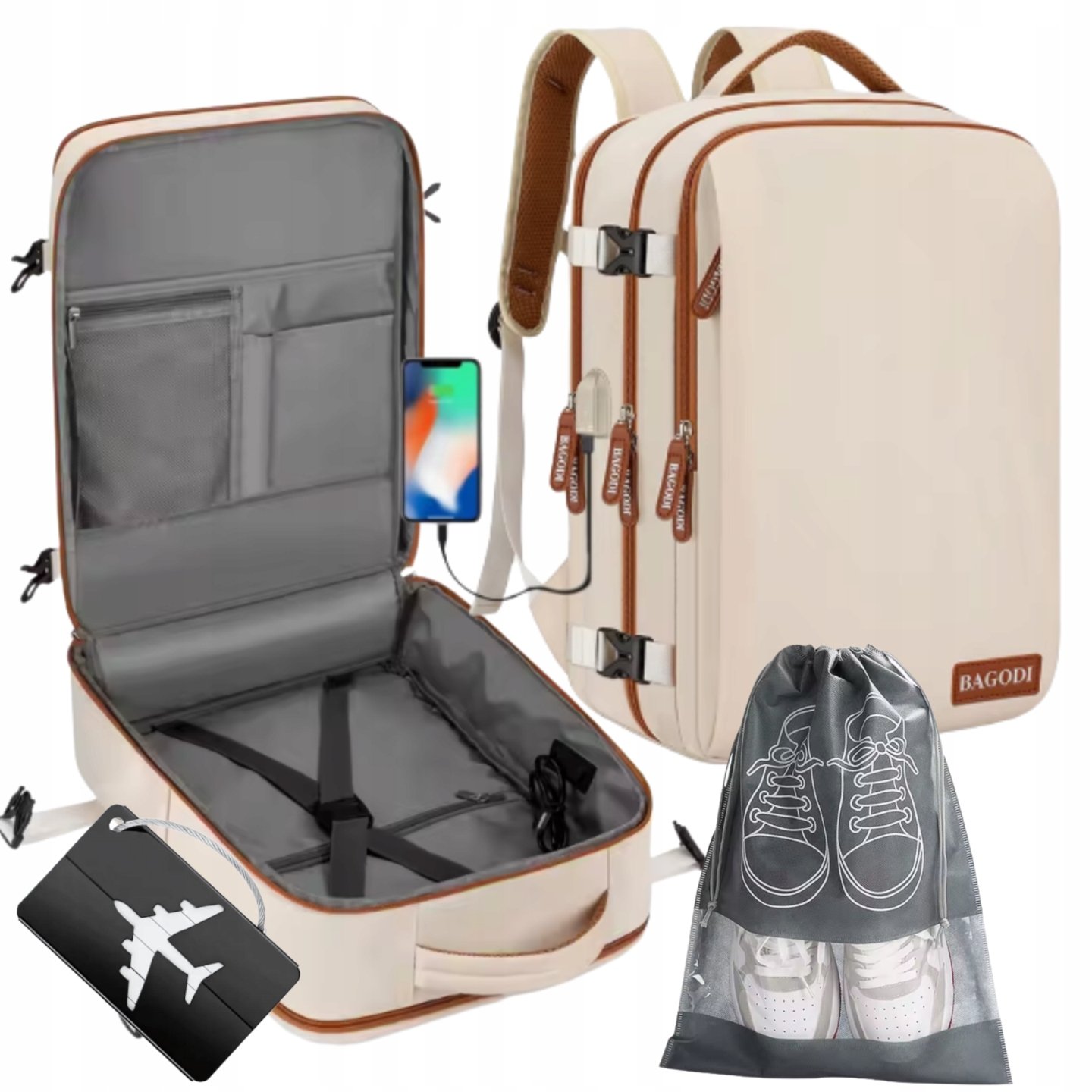 Plecak Bagaż Podręczny do Samolot 40x27x20 Ryanair Wizzair Usb na Buty