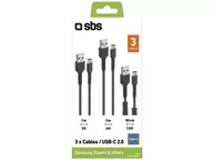 Kable - SBS Zestaw kabli SBS 3x USB A USB-C Czarny - miniaturka - grafika 1