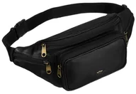 Nerki - Klasyczna czarna nerka męska PETERSON skóra naturalna dwukomorowa saszetka na biodra z szerokim paskiem kieszonki na suwak - miniaturka - grafika 1