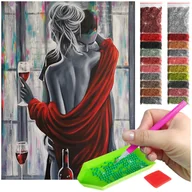 Malowanie po numerach - Haft Diamentowy ARTULIO, Obraz DIY 5D, Diamond Painting, Mozaika Diamentowa 30X40cm (Zmysłowy wieczór z lampką wina) + Zestaw Akcesoriów - miniaturka - grafika 1