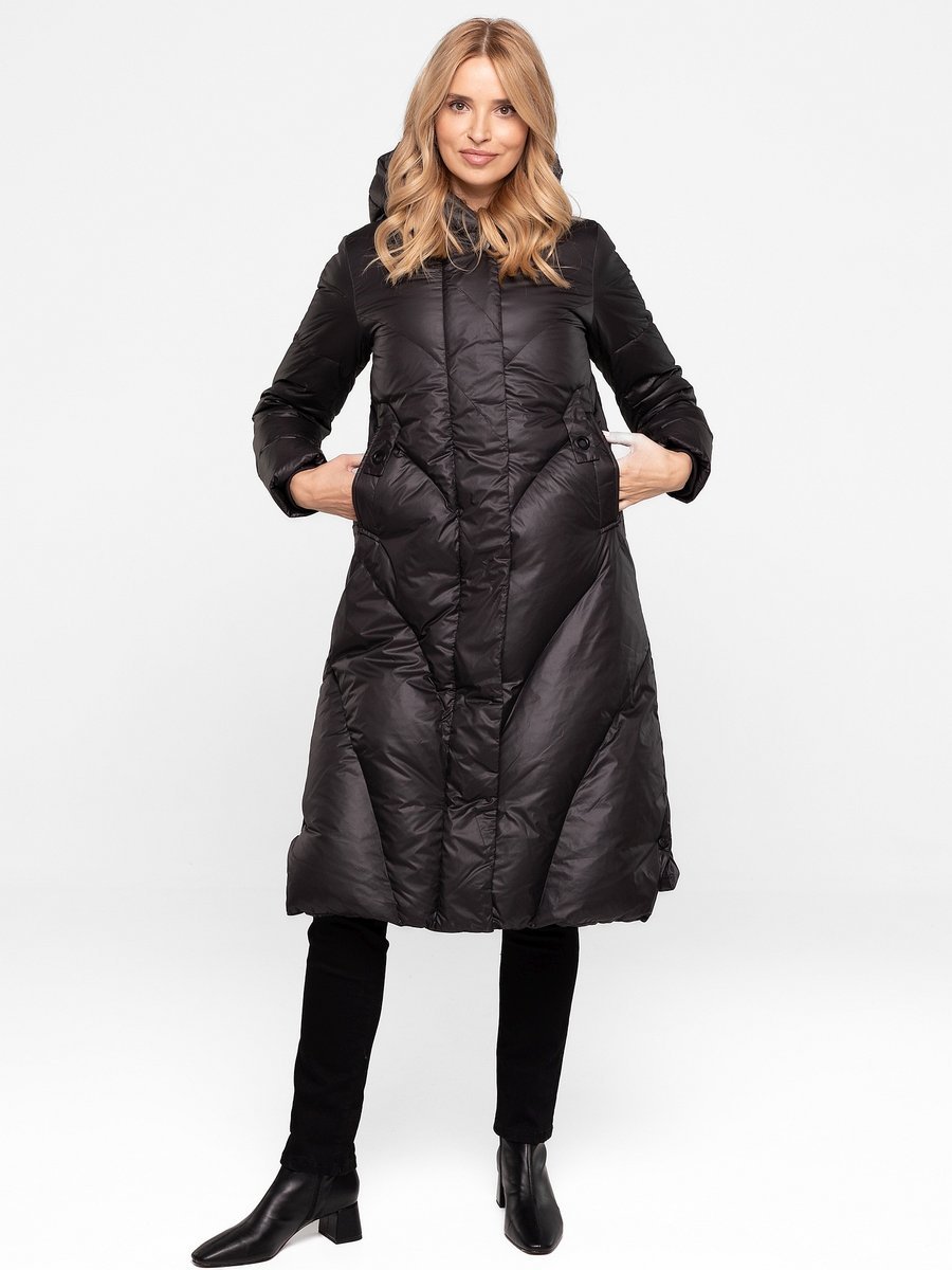 DŁUGI PUCHOWY PŁASZCZ DAMSKI Z UKOŚNYM PIKOWANIEM