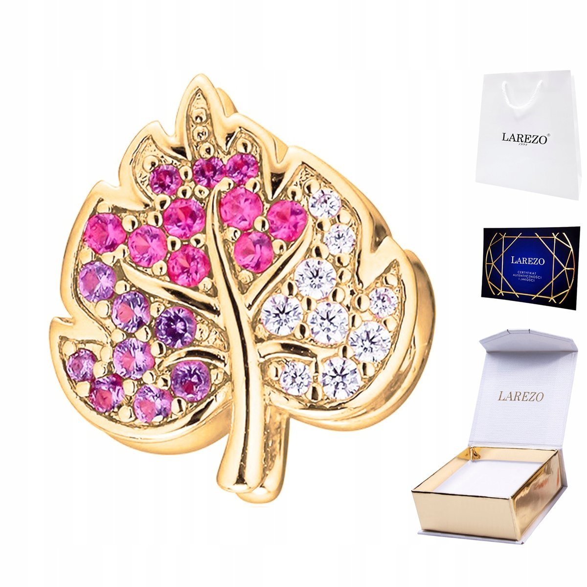 CHARMS ZŁOTY Kolorowy Liść z Cyrkoniami Listek Natura Cyrkonie SREBRO 925