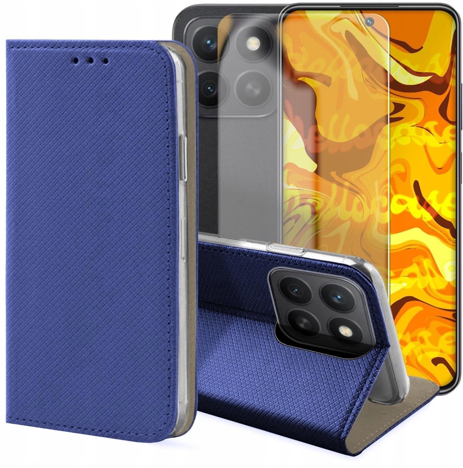 Hello Case Etui z Klapką Do Honor X8C 4G Granatowe, Magnetyczne, Zamykane Szkło