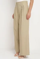 Spodnie damskie - Beżowe Szerokie Spodnie o Garniturowym Kroju Vikkie - miniaturka - grafika 1