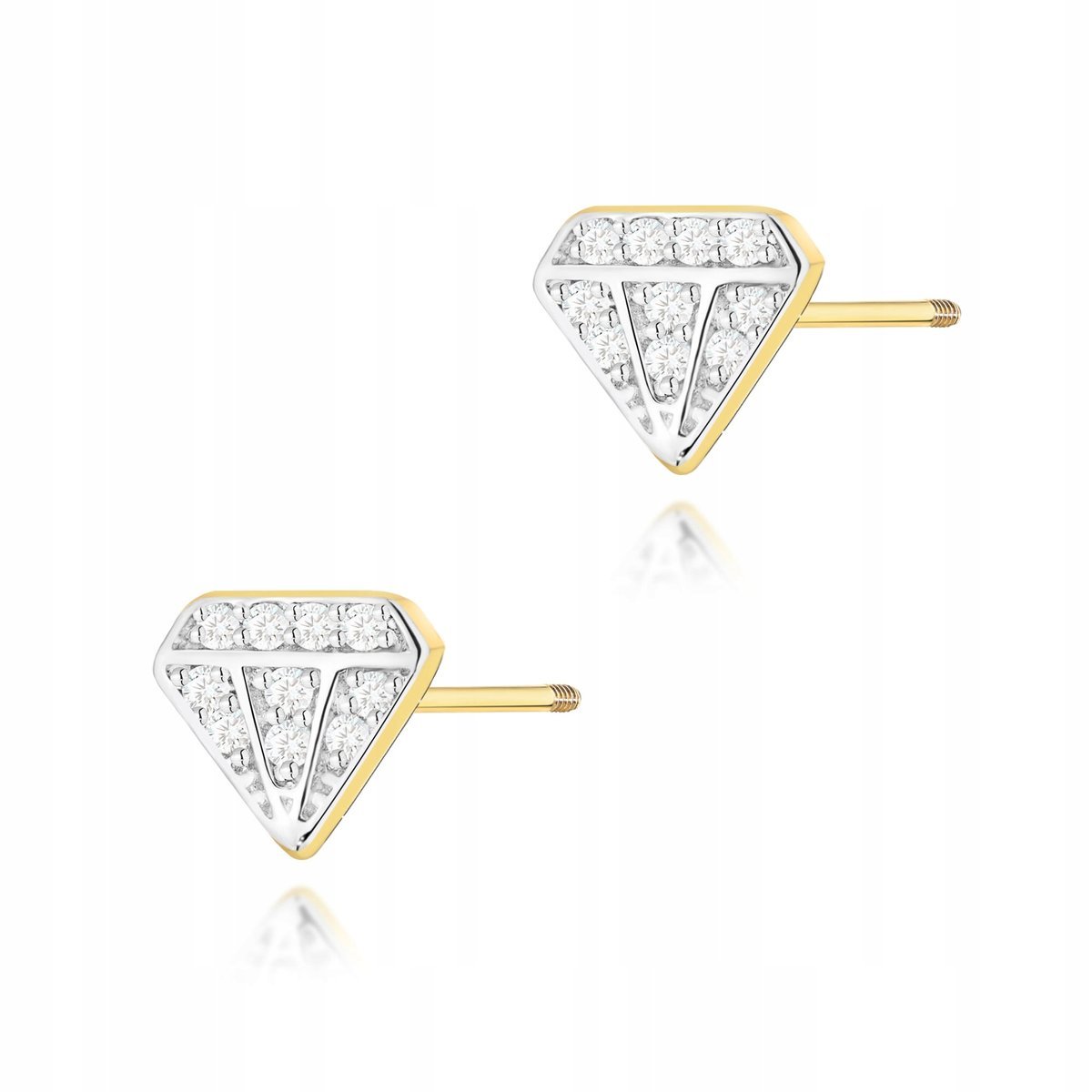 Kolczyki ze złota próby 585 sztyfty zakręcane z diamentami 0,55g diamenciki
