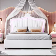 Meble do sypialni - Łóżko ze sztucznej skóry 140x200 cm - z oświetleniem LED i podstawą z listew - Biały - miniaturka - grafika 1