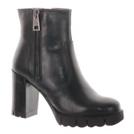 Botki damskie - Tamaris Czarne Botki Na Obcasie Skórzane 37 - miniaturka - grafika 1