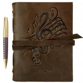 Notesy i bloczki - Notes Dziennik Skórzany Postarzany Vintage Miękki 20 X 15Cm Z Motywem Nuty - miniaturka - grafika 1