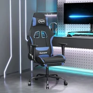 Fotele gamingowe - Lumarko Fotel gamingowy z podnóżkiem, czarno-niebieski, tkanina - miniaturka - grafika 1