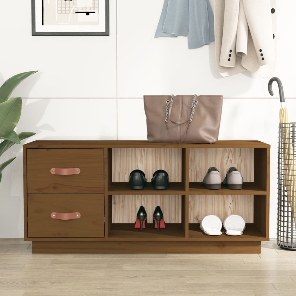 Ławka na buty miodowy brąz 100x34x45 cm lite drewno sosnowe