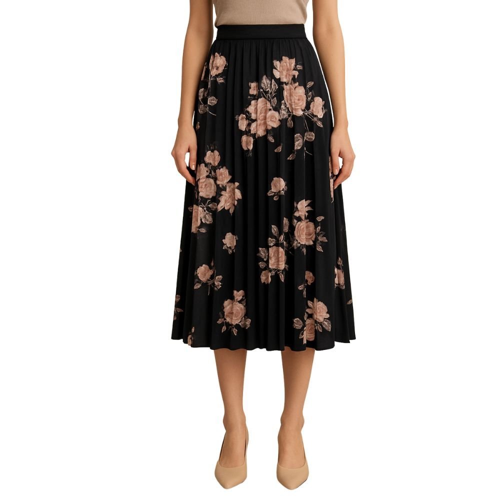 Spódniczka plisowana czarna w róże